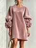 Fall Winter Women Korean Velvet Dress, Long Sleeve Dress with 3D Stereo Floral Cuffs for Party Daily