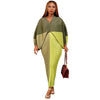Elegant Women Pleated Patchwork Double Wear Batwing Long Sleeve V-neck Bodycon Midi Maxi Long Dresses Vestidos