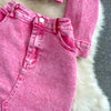 Denim 2 Piece Sets Jacket Skirt Women Suit Long Skirts Outerwear Outfits Single Breasted Pockets Washed Coat Ensemble