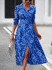 Elegant Random Print Button Down Shirt Dress Women's Long Sleeve Belted Waist Midi Dress Spring Fall Office Casual Dress