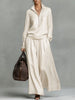 Elegant Solid Loose Two Piece Set Lapel Zipper Pullover & Wide-leg Pant Suit Women Casual Long Sleeve Outfits