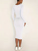 Womens Long Sleeve U-Neck Party Bodycon Midi Jumper Dress Stretch Winter Dresses