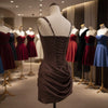 Women's Sexy Back Lace Up Draped Elegant Dress Mini Bodycon Corset Dress Brown Club Party Evening Gown