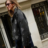 Vintage Sequin Snowflake Jacket For Women Long Sleeve Stand Collar Loose Coat Lady Wool Blend Warm Thicken Outwears