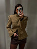 Women's Jacket Slim Fit Stand Collar Tailored Epaulets Flap Pockets Single Breasted Button Down Blazer Coat Spring Outwear