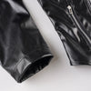 Women Fitted Black Faux Leather Biker Jacket Slim Waist Zip Up Moto Coat Y2K Streetwear
