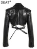 Women's Jackets Lapel Collar Slim Cross Lace Up Waist Long Sleeve PU Leather Short Coat Autumn 17A2947