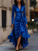 Irregular Hem Dress Woman's Spring Autumn Elegance Satin Deep V-neck Lace-up Robe Lady Foreign Style Party Prom Vestidos