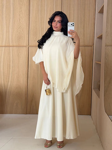 Women's 2-piece Sets Irregular Skirt Half Turtleneck Ruffles Shawl Big Swing Long Skirt Autumn Solid Loose Evening Gown Clothes