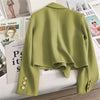 High-Quality Double Breasted Crop Blazer Women Korean Solid Long Sleeve Suit Coat Office Ladies Elegant Short Jacket Female Coat