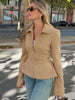 Vintage Waist Cinching Women Short Coat Long Sleeve Zipper Crop Lapel Coats Lady Daily Commute Street Outerwear