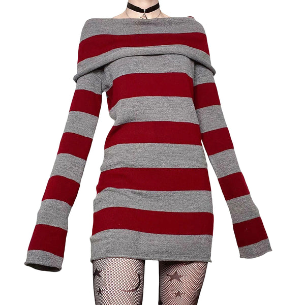 Women Mini Bodycon Dress Stripe Boat-Neck Long Sleeve Short Dress Spring Autumn Wrapped Hip Party Dress