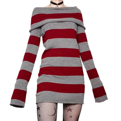 Women Mini Bodycon Dress Stripe Boat-Neck Long Sleeve Short Dress Spring Autumn Wrapped Hip Party Dress