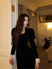 Velvet Lace Patchwork Dress Square Collar Waist Cinched Slim Fit Party Gown Robes Elegant Women Wrap Hip Fishtail Long Dresses