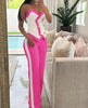 Women Side Striped Work Suit Set Contrast Paneled Skinny V-Neck Double Breasted Chain Strap Cami Top And Straight Leg Pants Set