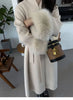 Women Autumn Winter Woolen Coat French Style Fur Sleeves Mid-Length Woolen Coat Women Long Coat Loose Outwear