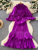 Stand-up Collar Dress Women's Autumn Pleated Ruffle Edge Hem Strap Waist Light Mature Loose Long Dress