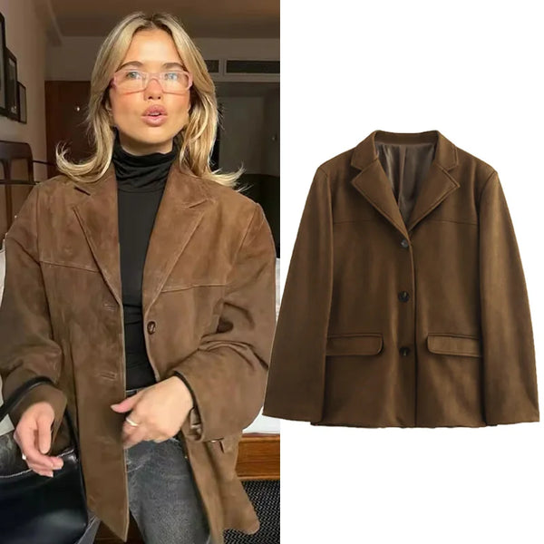 Women's Jacket Old money Jackets Brown Leather Suede Jacket Coat Vintage Demi-season Jacket Autumn Winter Outerwears