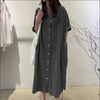 Autumn Collection Women's Cowboy Long Dress Loose Single Breasted Flip Collar Casual Medium Long Shirt Dress