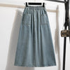 High Waist Casual Denim Skirts Women Vintage Style Single-breasted Basics Female A-line Long Skirts B3848