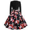 Retro Vintage Long Sleeve Winter Dress Women Floral Print Christmas Dresses Elegant Casual A-Line Robe Rockabilly Pinup Vestidos