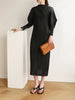 Pleats Batwing Sleeve Pleated Long Dress Korean High Causal Elegant Women Designer Clothing