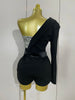 Shiny Sequins Black Splicing One Shoulder Long Sleeved Jumpsuit Women Celebrate Evening Birthday Party Casual Dress
