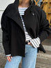 Woolen Dark Blue Jacket Women Autumn Single Breasted Stand Collar Loose Female Coat Office Lady Street Short Outwear Tops
