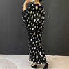 Balck Dot Printting Pleated Women's Dress V Collar Batwing Sleeve Mid-Length Mermaid Dresses 2DB6625