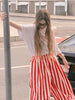Vintage Contrast Striped Coat Pants Suit Women Chic Zipper Elastic Waist Button Lantern Trouser Suit Autumn Daily Street Outfit