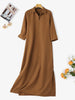 Women's Vintage Maxi Shirt Dress Spring 3/4 Sleeve Lapel Neck Slit Hem Long Dresses Loose Casual Solid Robes Femme