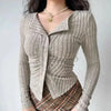 Korean Knit Cardigan Women Y2k Clothes V Lapel Long Sleeve Knitted Jumper Collar Sweater Coat Vintage Slim Cardigan
