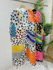Pleated Contrast Color Leopard Printed Dress Stand Neck Single Breasted Mid-length Dresses Women Party Clothing 2Q1027