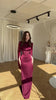Spring Wine Red Stand Collar Long Sleeve Slim Fit Slit Long Dress Women Elegant Temperament Flowy Gown