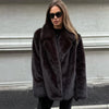 Faux Fur Lapel Coat Women's Elegant Solid Loose Lace-Up Leisure Jacket Winter Female Keep Warm Fur Coat