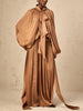 Chic Prom Robe for Women Scarf Collar Lantern Sleeve High Waist Temperament Pleated Evening Dress Female Clothes