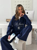 Casual Letter Embroidered Sweatshirt Sports Pants Suit Spring and Autumn Women Half Zipper Jacket Wide Leg Pants 2Pcs