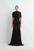 Women Ruched Maxi Dress Asymmetric Draped Sleeve High Neck Bodycon Mermaid Formal Evening Party Gown