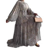 Women Dress Long Dresses A Line Casual Puff Full Sleeve Round Neck Maxi Lace Up Tight Waist Print Floral Elegant Splice Vestidos