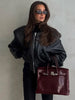 Double Zip Rib Collar Women Cropped Jacket Long Sleeve Side Pockets Loose Oversized Solid Autumn Coats Daily Chic Jackets