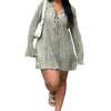 Long Sleeve Women V-neck Pleated Dress Casual Streetwear Plus Size Mini Dresses Autumn Slim Party Casual