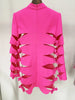 High Street Designer Stylish Dress Women's Long Sleeve Sexy Hollow Out Bow Dress Hot Pink