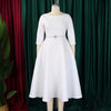 Dresses for Woman O Neck Full Sleeve Belt Waisted High Waisted Pleated A Line Ankle Length Elegant Female Birthday Gowns