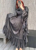 Ruffle Sleeves Pleated Dress For Women Lapel Solid Color Maxi Style Loose Elegant Clothing Spring 2DA2766