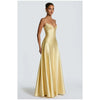 Solid Color Satin Bustier Women Maxi Dress Yellow Spaghetti Strap V Neck Waist-cinching Dresses Party Vestidos