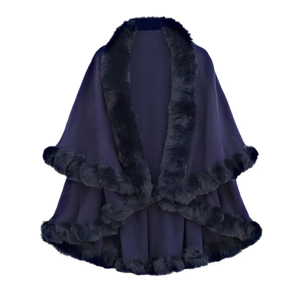 Winter Thicken Mink Wool Full Trims Faux Fur Cape for Women Hooded Loose Fleece Cloak Coat Party Wraps Warm Cape