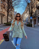 Women jacket Autumn Double Breasted Tweed Check Blazer Coat Vintage Long Sleeve Pockets Female Outerwear Chic