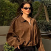 Suede Cropped Jacket Women's Bomber Jacket Oversized Batwing Sleeves Outerwears Lady Casual Loose Coat Street Style Jackets