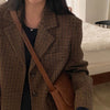 Vintage Plaid Women Blazers Japanese Autumn Winter Casual Office Lady Suit Jacket Female Retro Button Small Fragrance Outwear