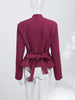 Solid Pleated Women's Jacket Chic V-neck Waist Cinched Single Breasted Tie Up Full Sleeve Coats Lady Autumn Woman Outerwear